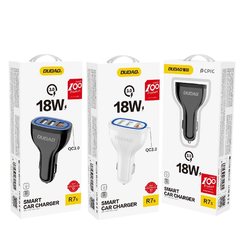 Dudao Autoladegerät Schnellladung Quick Charge 3.0 QC3.0 2,4A 18W 3x USB weiß (R7S weiß)