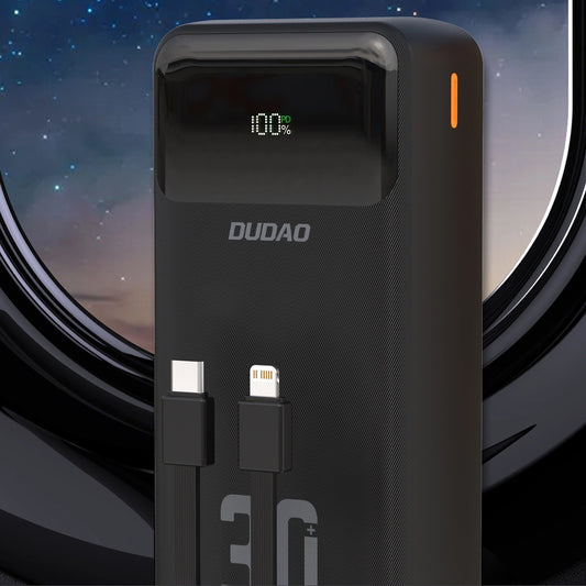 Dudao K15MAX 30000mAh PD 22.5W Powerbank mit integrierten Kabeln - Schwarz
