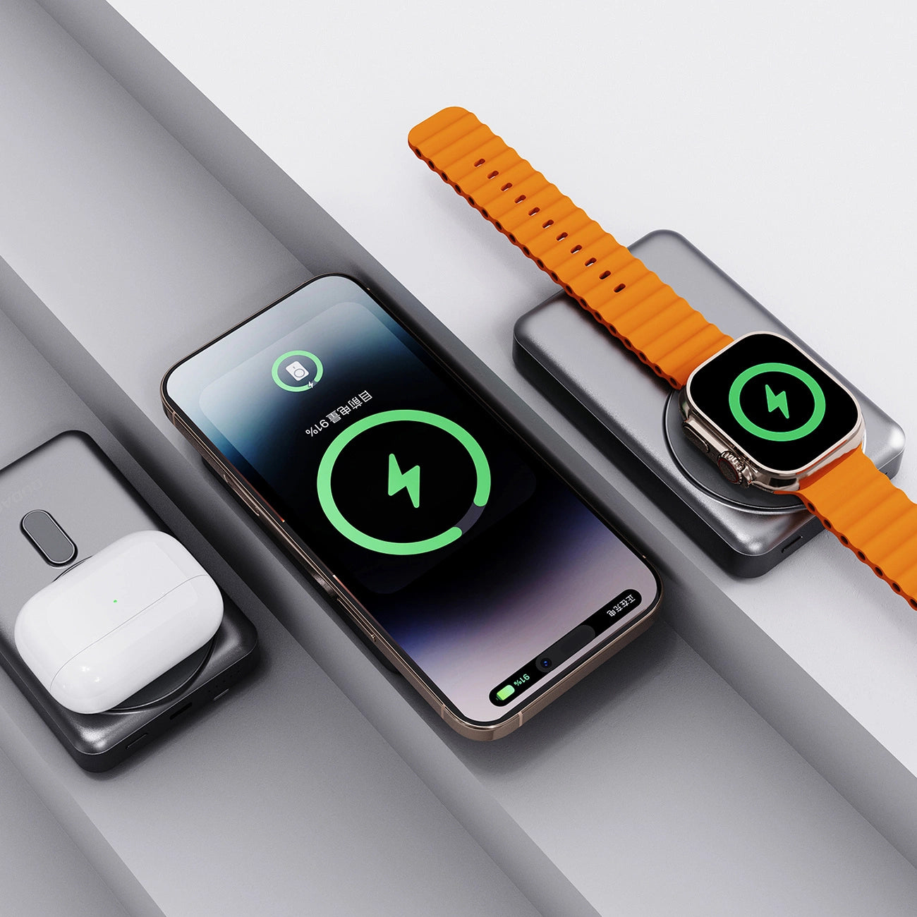 Dudao K29 10000 mAh PD 20 W MagSafe Powerbank mit Metallgehäuse, Ständer und integrierten USB-C/ Lightning Kabeln - Silber