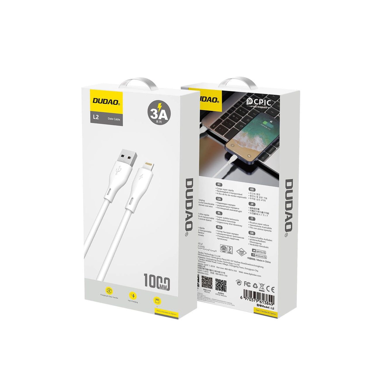 Dudao -Kabel USB / Lightning 3A 1m weiß (L2L 1m weiß)