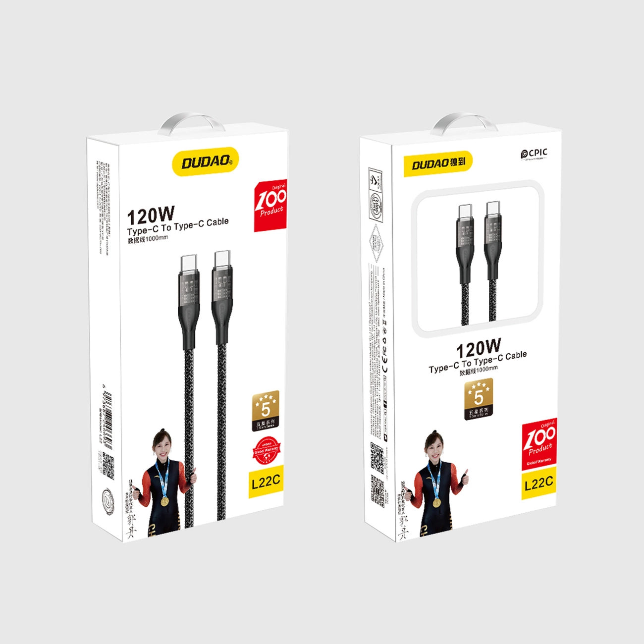 Dudao L22C USB-C – USB-C-Kabel 120 W 1 m – grau