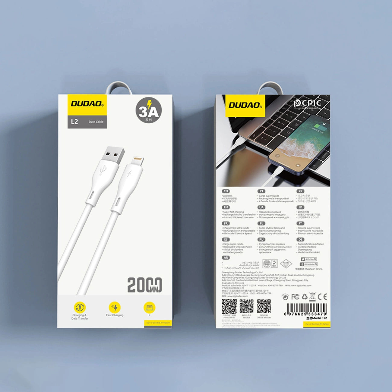 Dudao L2L USB-A / Lightning 3A Kabel 2m - Weiß