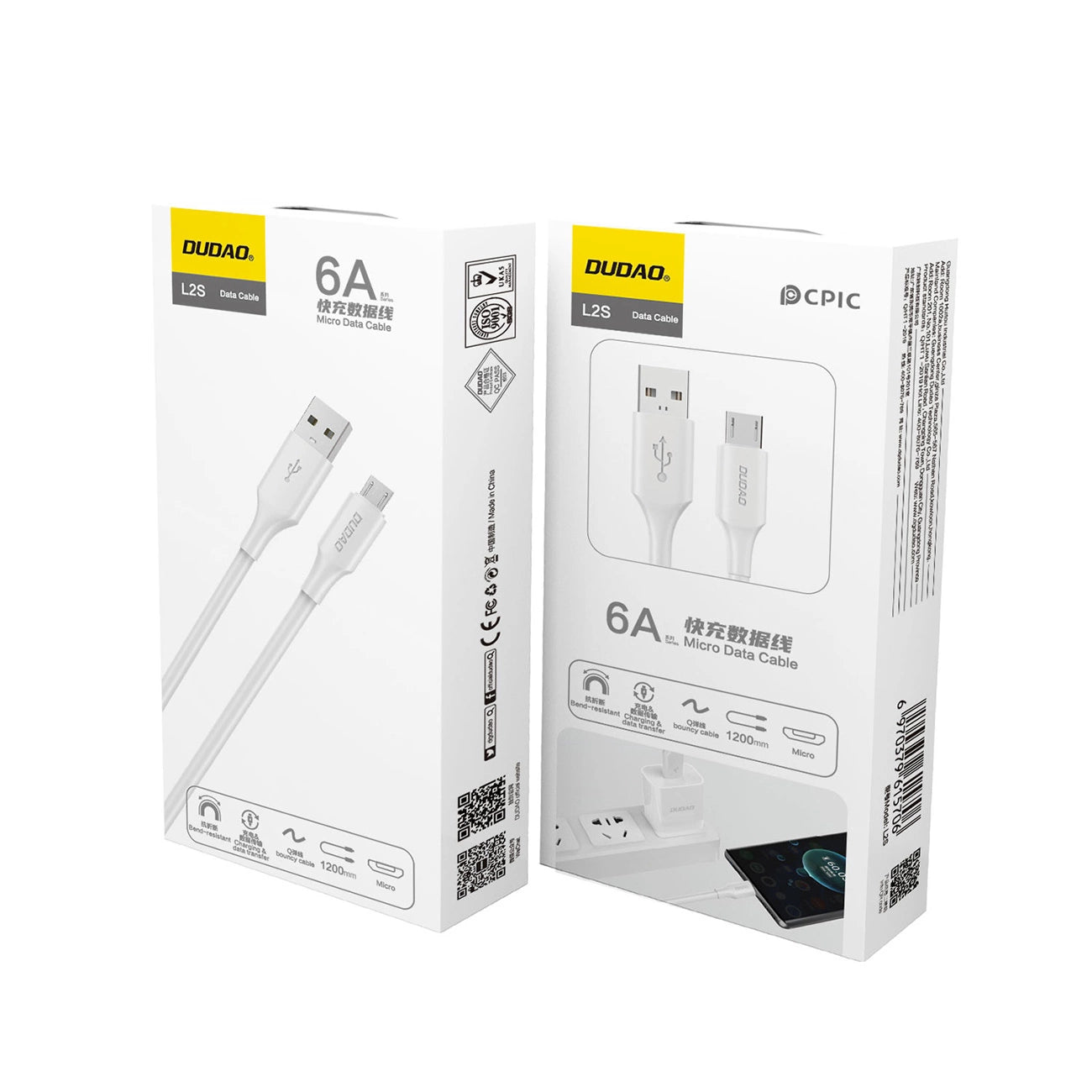 Dudao L2SM USB-A / Micro-USB 6A-Kabel 1,2 m - Weiß