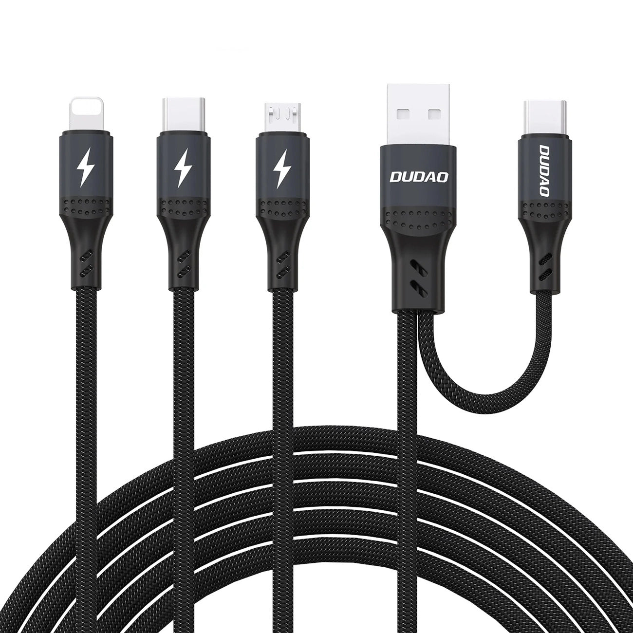Dudao L3W USB-A/USB-C auf Lightning/USB-C/MicroUSB 66W Kabel - Schwarz