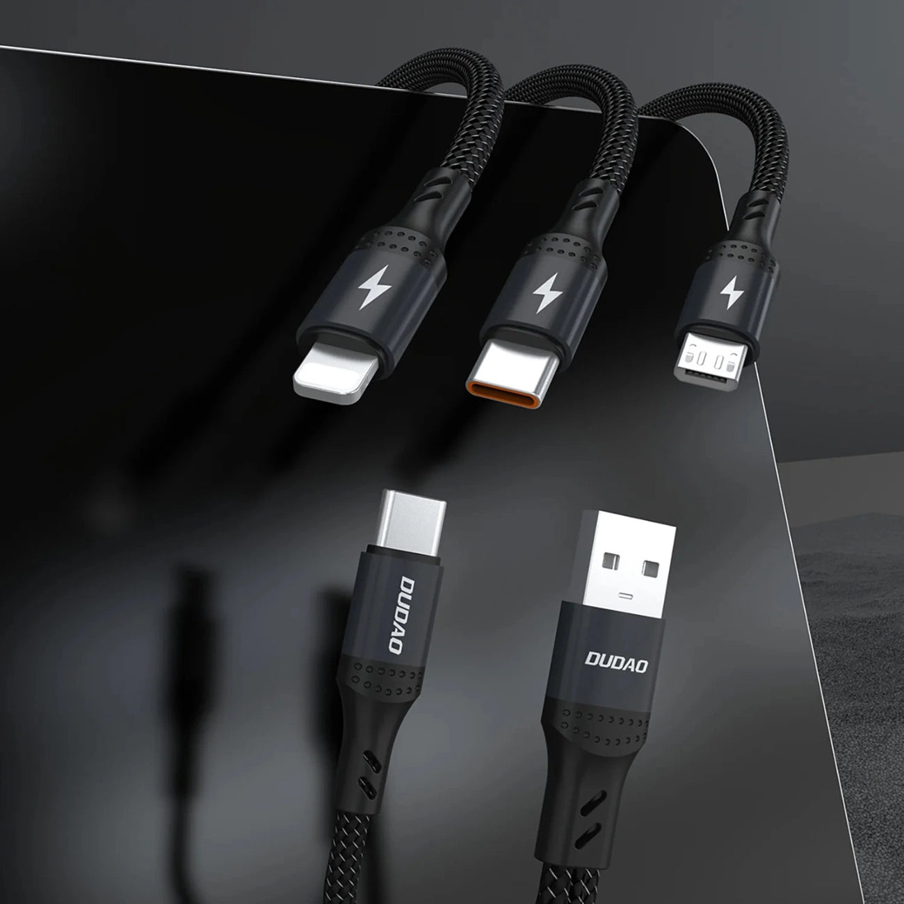 Dudao L3W USB-A/USB-C auf Lightning/USB-C/MicroUSB 66W Kabel - Schwarz