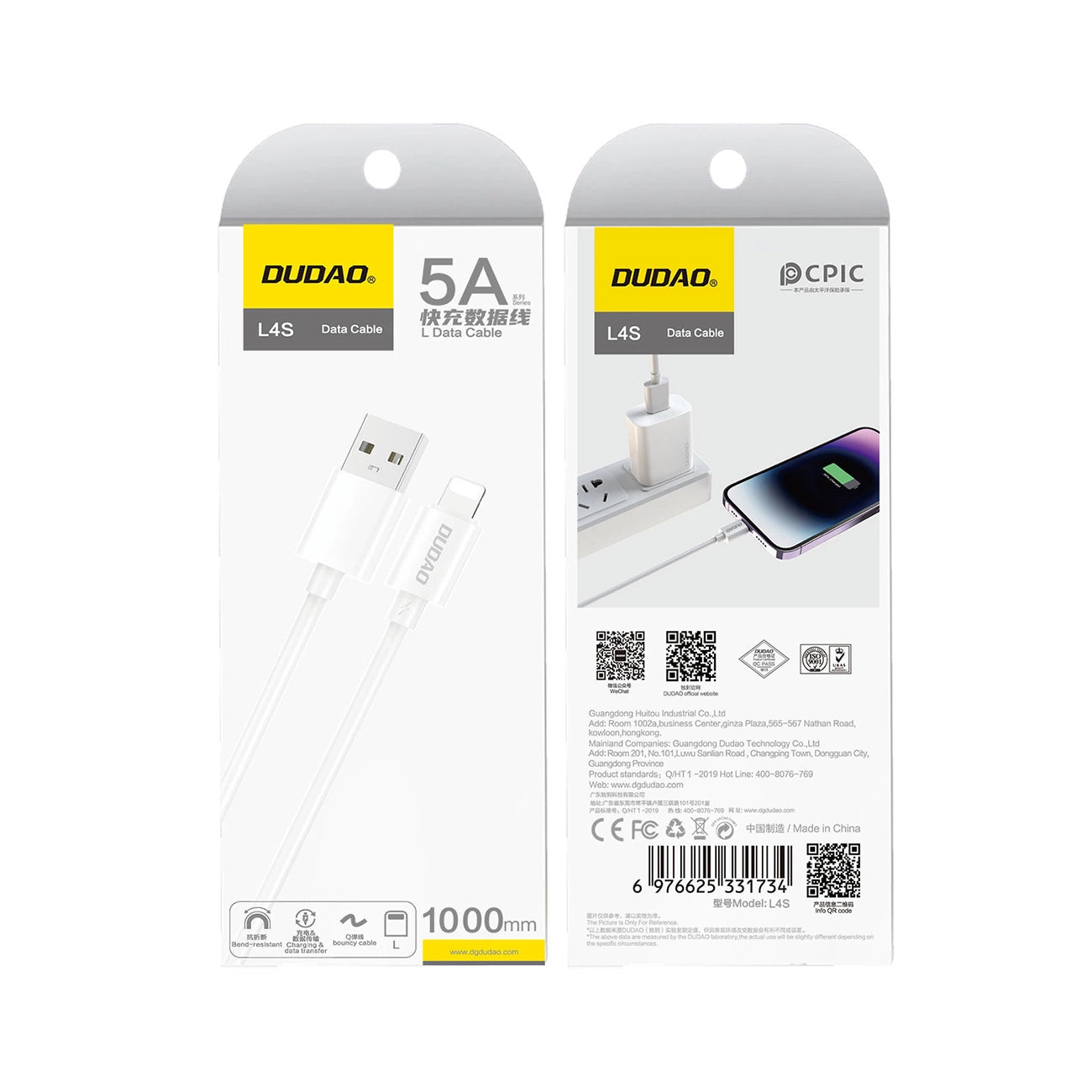Dudao L4SL USB-A / Lightning 2A Kabel 1m - weiß