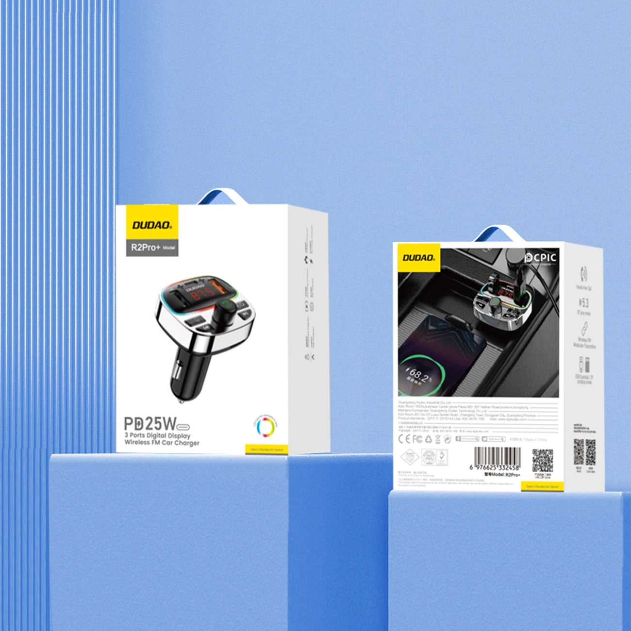 Dudao R2PRO+ Sender mit PD25W Bluetooth 5.3 RGB-Ladeanschlüssen - Schwarz und Silber