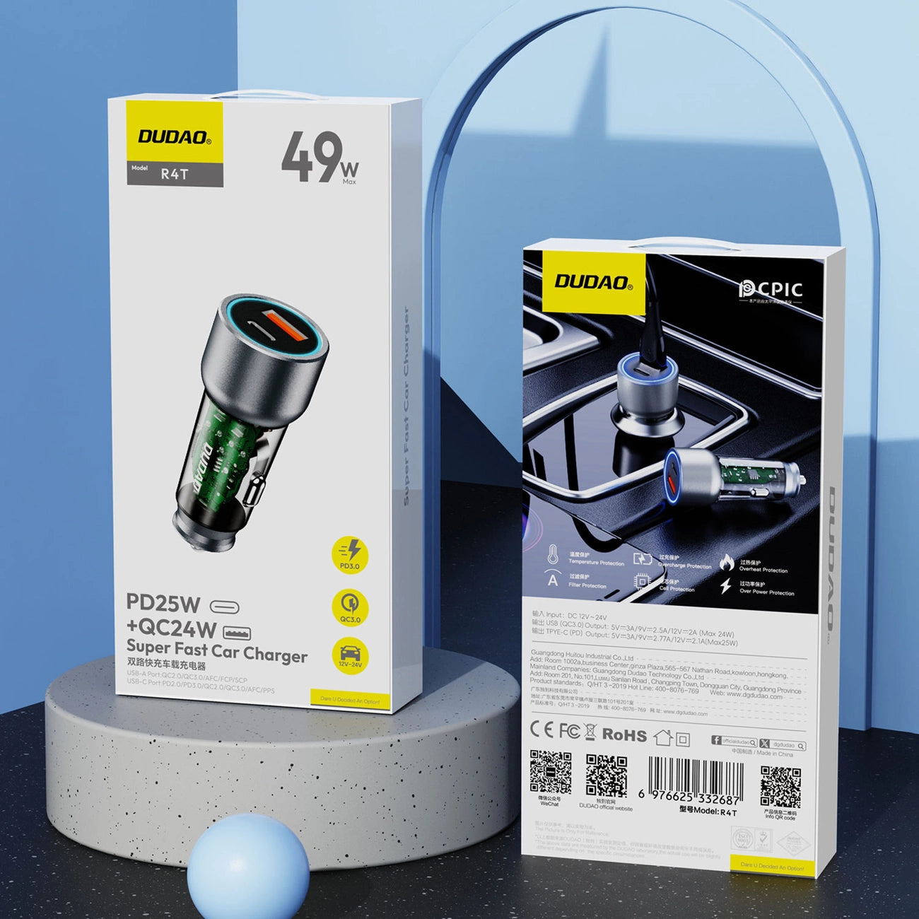 Dudao R4T 25W USB-A / USB-C Autoladegerät - Grau