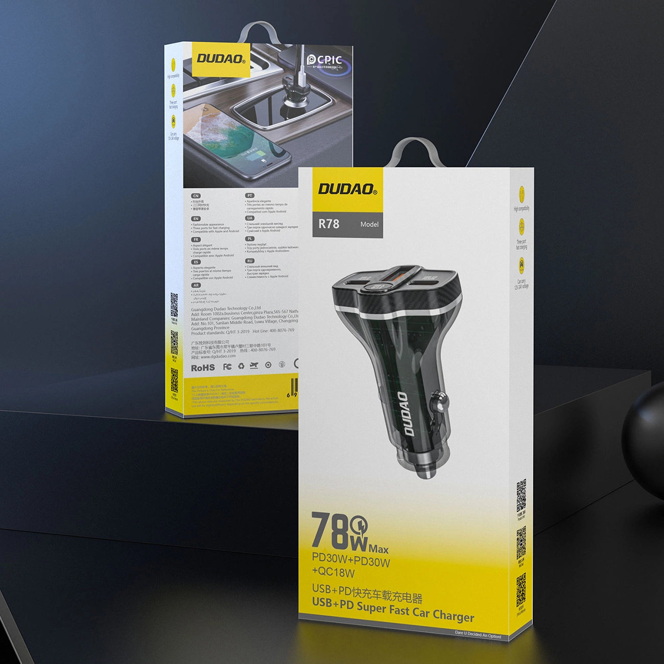 Dudao R78 78W USB-C PD / 2xUSB-A QC Autoladegerät - Schwarz