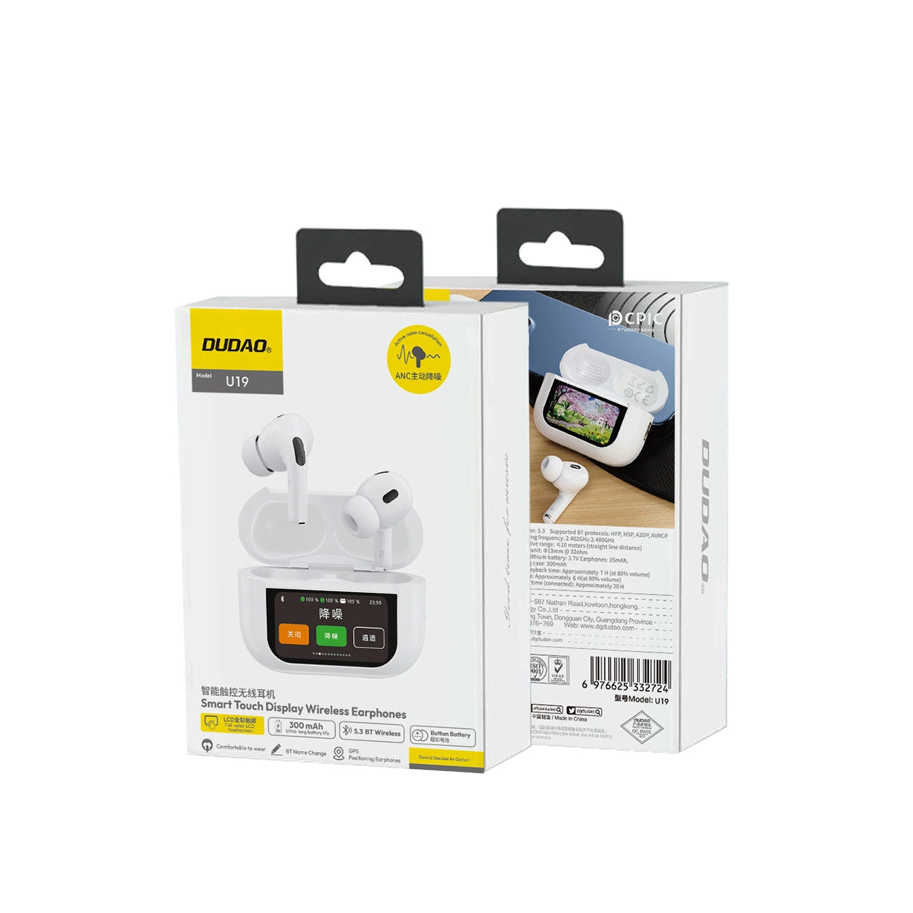 Dudao U19 In-Ear TWS kabelloser Bluetooth 5.3 Kopfhörer mit LED-Anzeige – Weiß