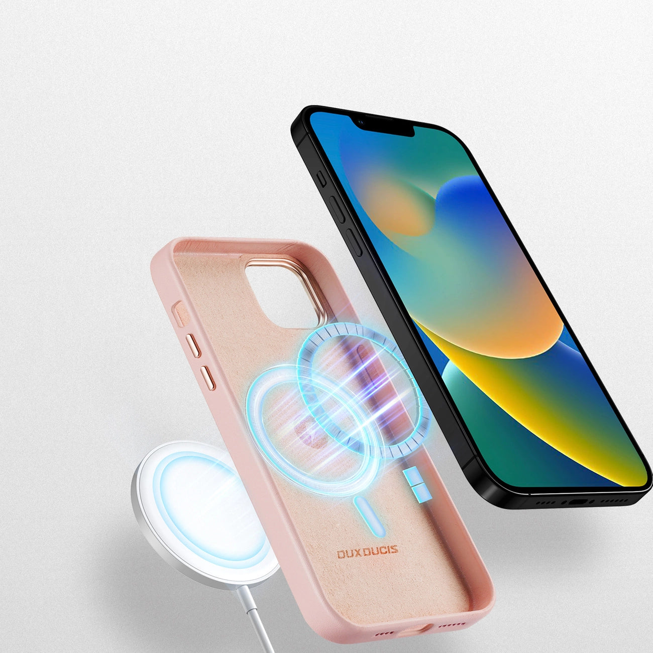 Dux Ducis Grit Ledertasche für iPhone 14 Plus Elegante Kunstlederhülle (MagSafe-kompatibel) Rosa