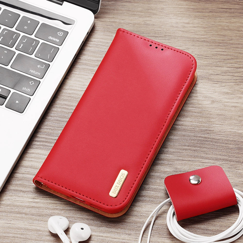 Dux Ducis Hivo Leather Flip Cover Echtleder Geldbörse für Karten und Dokumente Samsung Galaxy S22+ (S22 Plus) Rot