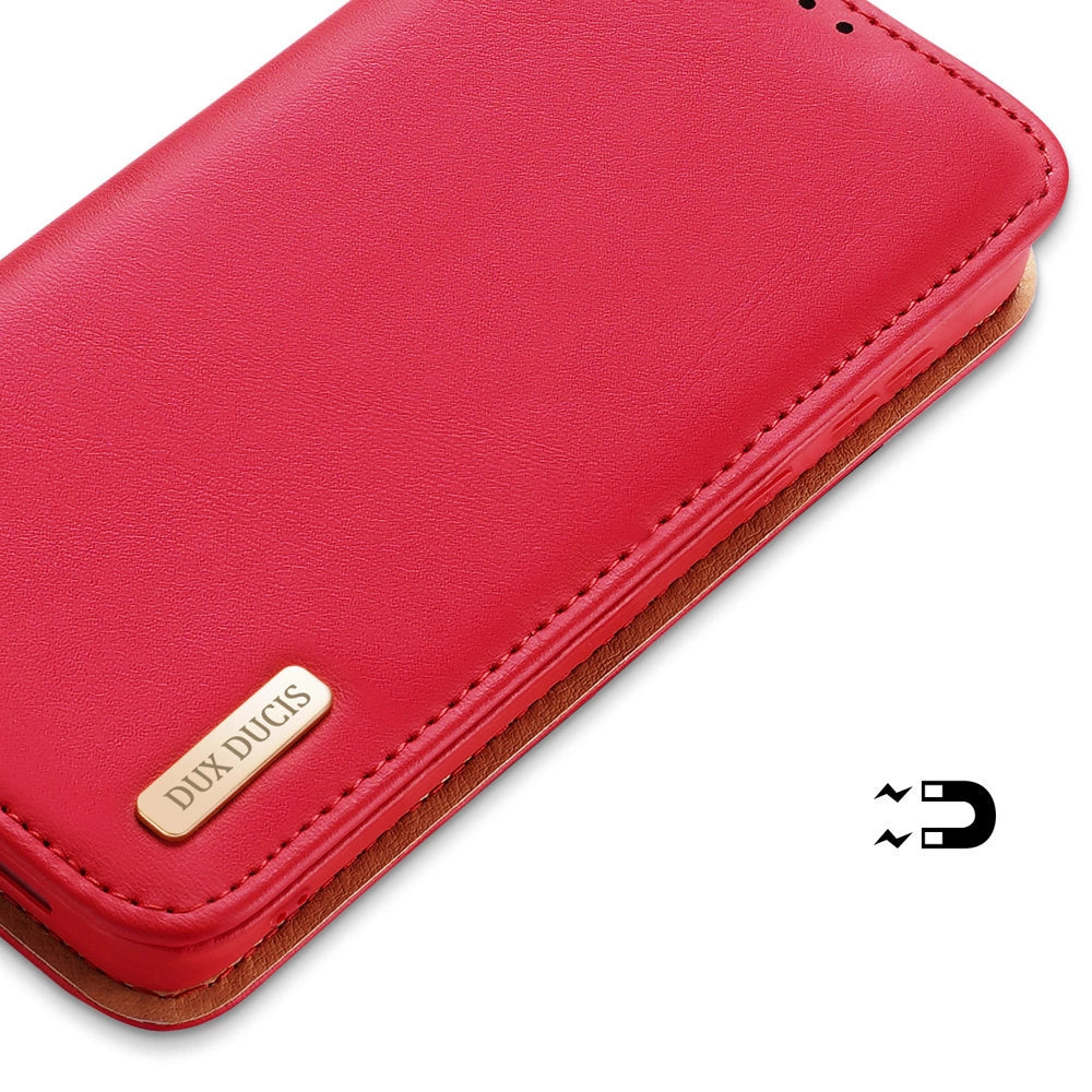 Dux Ducis Hivo Leather Flip Cover Echtleder Geldbörse für Karten und Dokumente Samsung Galaxy S22+ (S22 Plus) Rot