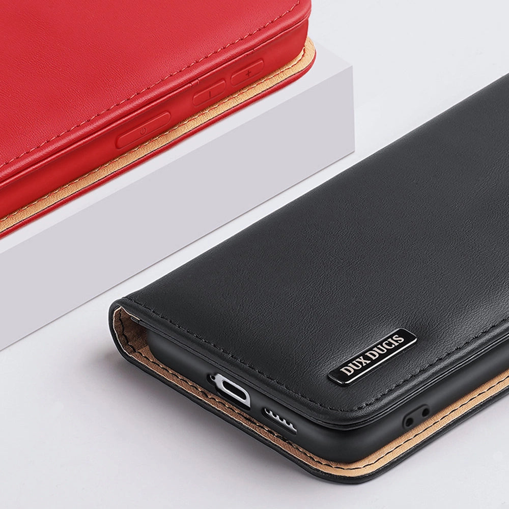 Dux Ducis Hivo Leather Flip Cover Echtleder Geldbörse für Karten und Dokumente Samsung Galaxy S22+ (S22 Plus) Rot