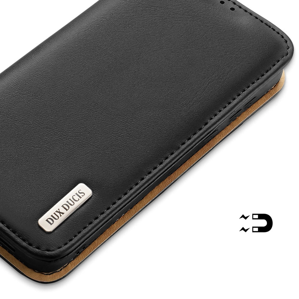 Dux Ducis Hivo Leather Flip Cover Echtleder Geldbörse für Karten und Dokumente Samsung Galaxy S22+ (S22 Plus) Schwarz