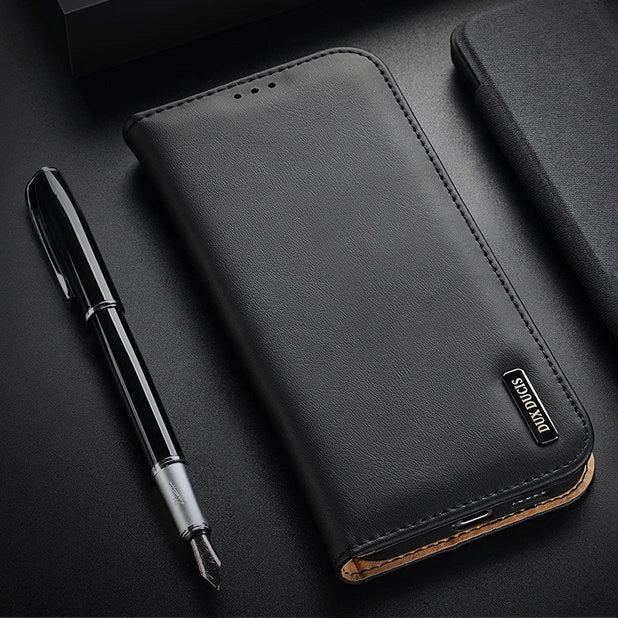 Dux Ducis Hivo Leather Flip Cover Echtleder Geldbörse für Karten und Dokumente Samsung Galaxy S22+ (S22 Plus) Schwarz
