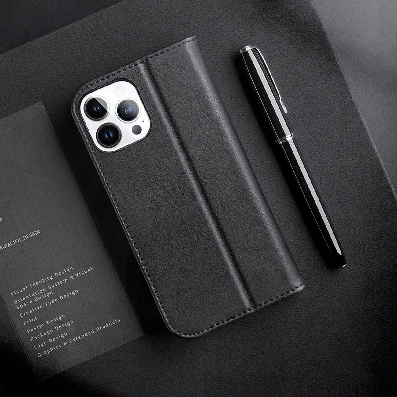 Dux Ducis Hivo echt Leder booktype case schutzhülle aufklappbare hülle für iPhone 14 Pro braun