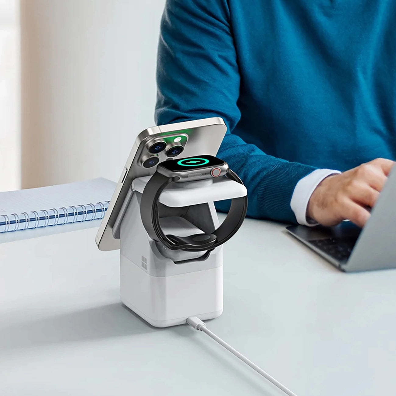 Duzzona W20 15W 4in1 induktives Ladegerät für iPhone / AirPods / Apple Watch mit Nachtlampe - Weiß