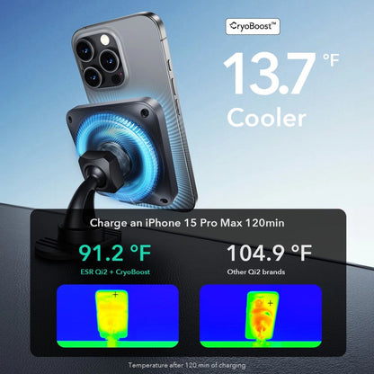 ESR Halolock CryoBoost Induktionsladegeräthalter mit MagSafe für Armaturenbrett und Lüftungsschlitze mit Qi 2 15W – Schwarz