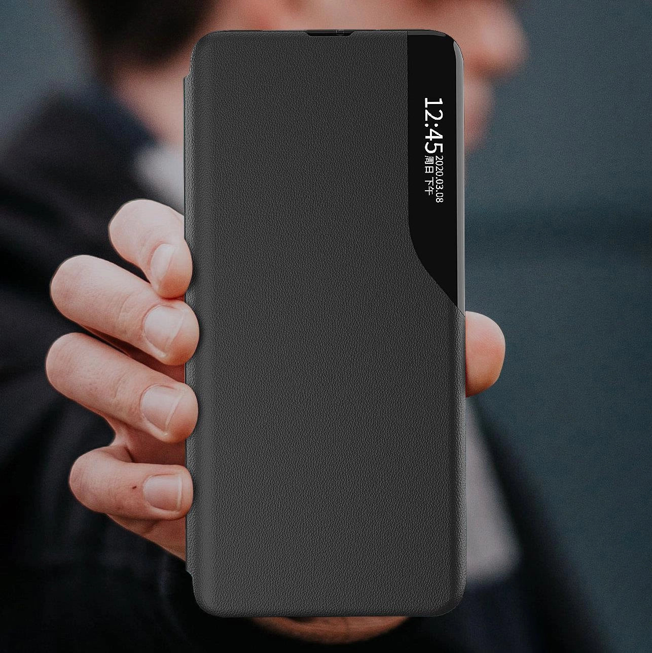 Eco Leather View Case elegante Hülle mit Überschlag und Standfunktion für Samsung Galaxy A73 blau