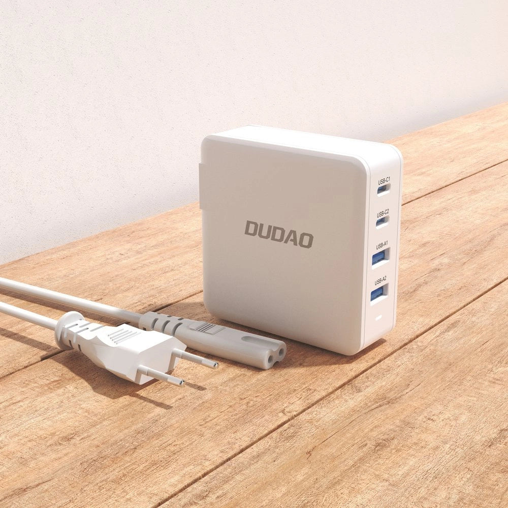 GaN 100W Schnellladegerät 2 x USB-C / 2 x USB Dudao A100EU – weiß