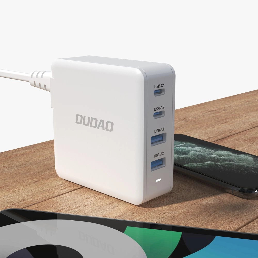 GaN 100W Schnellladegerät 2 x USB-C / 2 x USB Dudao A100EU – weiß