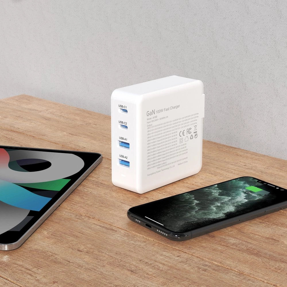 GaN 100W Schnellladegerät 2 x USB-C / 2 x USB Dudao A100EU – weiß