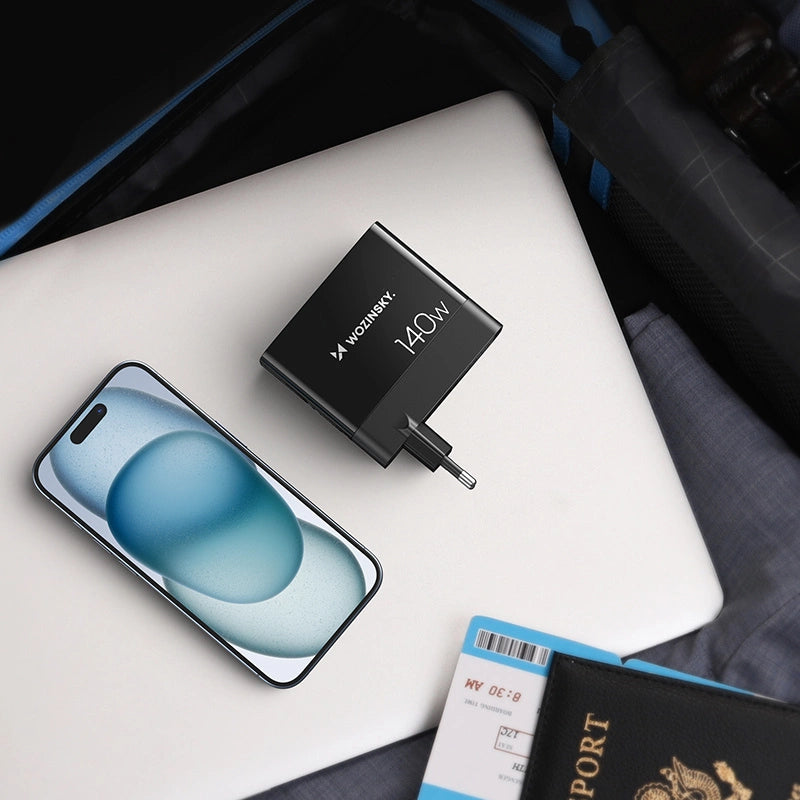 GaN Wozinsky CGWCB 140W Wandladegerät 3 x USB-C / 2 x USB-A - Schwarz