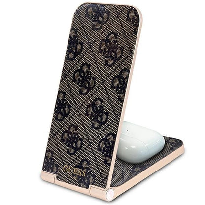 Guess 4G Pattern MagSafe faltbares 2in1 15W induktives Ladegerät – Braun