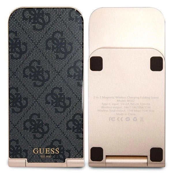 Guess 4G Pattern MagSafe faltbares 2in1 15W induktives Ladegerät – Schwarz