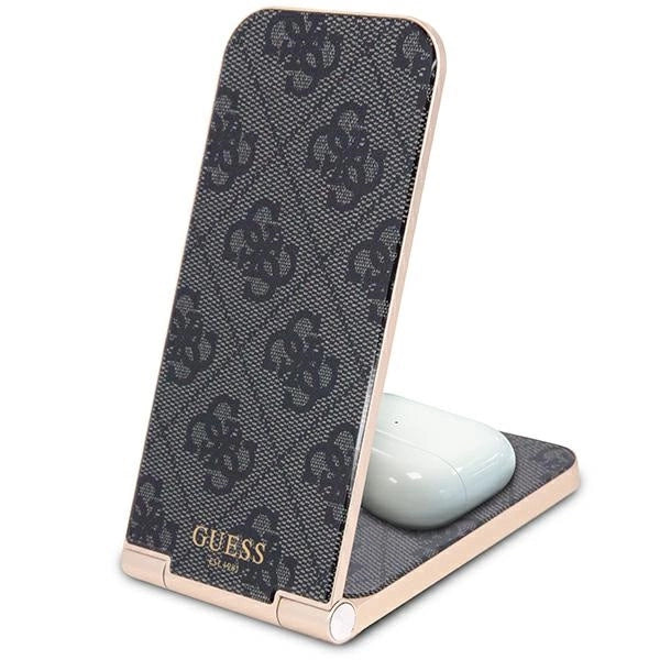 Guess 4G Pattern MagSafe faltbares 2in1 15W induktives Ladegerät – Schwarz