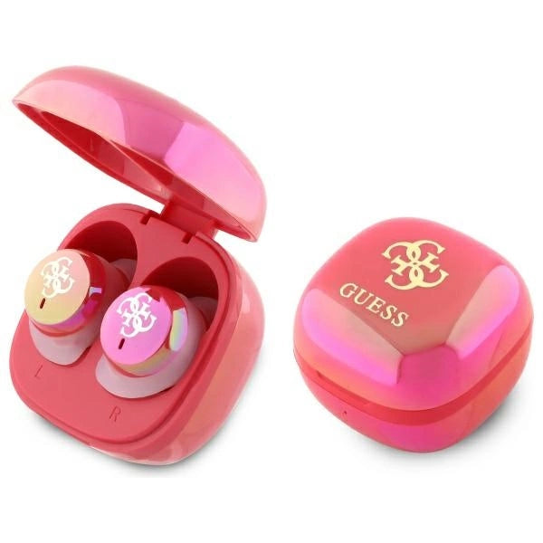 Guess Bluetooth-Kopfhörer GUTWSJ144ESF TWS + Dock Fuchsia/Fuschia Iridescent 4G Gedrucktes Logo