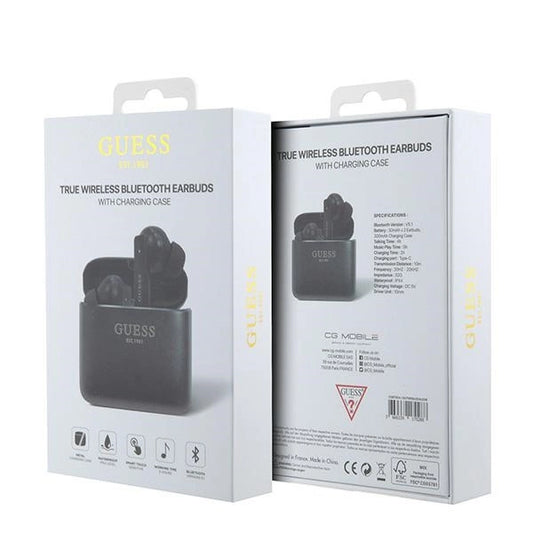 Guess Bluetooth-Kopfhörer GUTWSSU20ALEGK TWS + Dockingstation schwarz/schwarz gedrucktes Logo