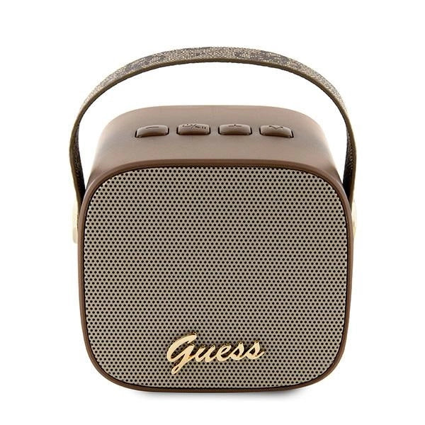 Guess Bluetooth-Lautsprecher GUWSB2P4SMW Mini-Lautsprecher, braun/braun, 4G-Leder-Schriftzug-Logo mit Riemen