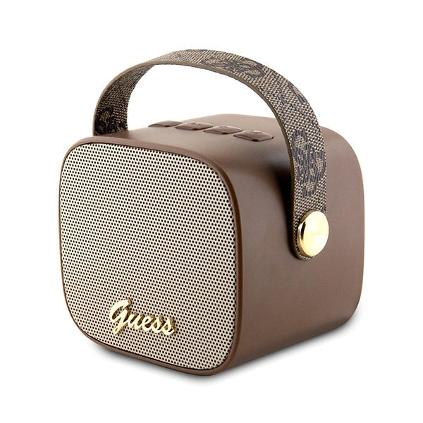 Guess Bluetooth-Lautsprecher GUWSB2P4SMW Mini-Lautsprecher, braun/braun, 4G-Leder-Schriftzug-Logo mit Riemen
