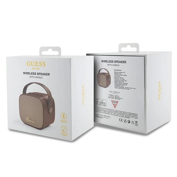 Guess Bluetooth-Lautsprecher GUWSB2P4SMW Mini-Lautsprecher, braun/braun, 4G-Leder-Schriftzug-Logo mit Riemen