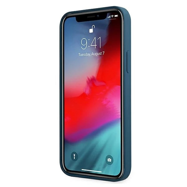 Guess, GUHCP12SLSLMGBL iPhone 12 mini 5,4" blau/blaues Hardcase Metall-Logo-Skript