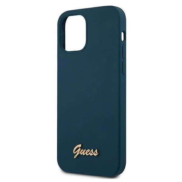 Guess, GUHCP12SLSLMGBL iPhone 12 mini 5,4" blau/blaues Hardcase Metall-Logo-Skript