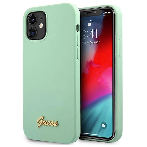 Guess, GUHCP12SLSLMGGN iPhone 12 mini 5,4" grün/grüne Hardcase Metall-Logoschriftzug
