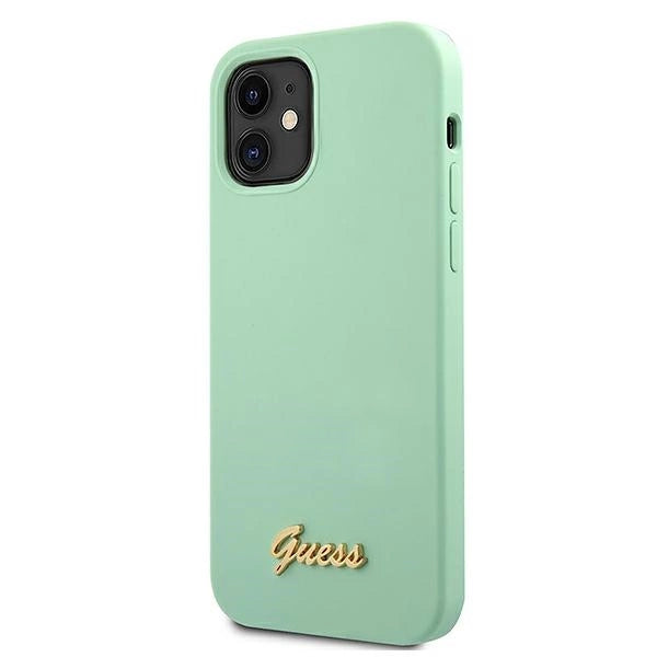 Guess, GUHCP12SLSLMGGN iPhone 12 mini 5,4" grün/grüne Hardcase Metall-Logoschriftzug