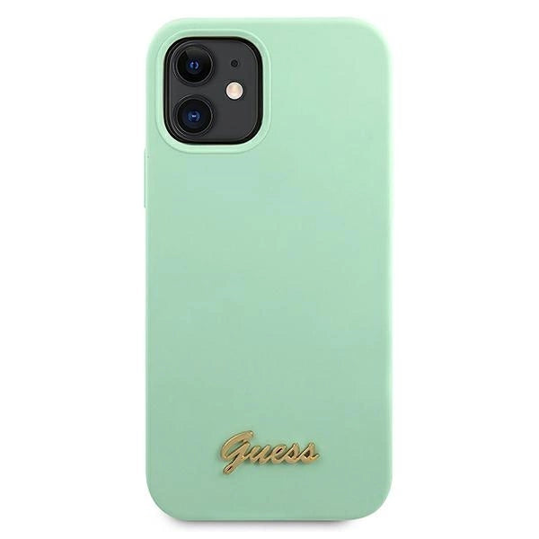 Guess, GUHCP12SLSLMGGN iPhone 12 mini 5,4" grün/grüne Hardcase Metall-Logoschriftzug