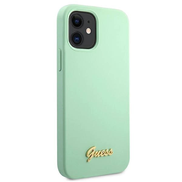 Guess, GUHCP12SLSLMGGN iPhone 12 mini 5,4" grün/grüne Hardcase Metall-Logoschriftzug