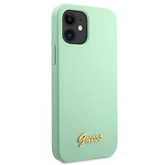Guess, GUHCP12SLSLMGGN iPhone 12 mini 5,4" grün/grüne Hardcase Metall-Logoschriftzug