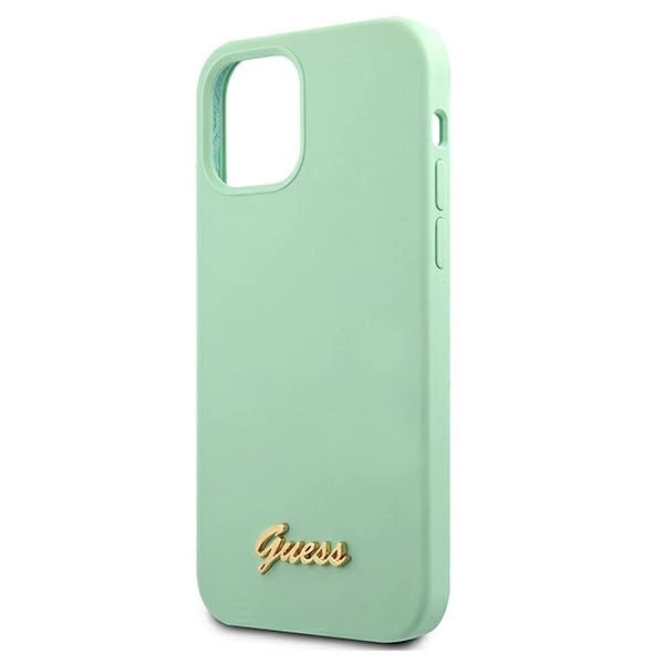 Guess, GUHCP12SLSLMGGN iPhone 12 mini 5,4" grün/grüne Hardcase Metall-Logoschriftzug