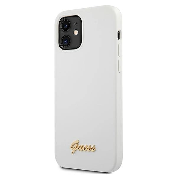 Guess, GUHCP12SLSLMGWH iPhone 12 mini 5,4" weiß/weißes Hardcase Metall-Logo-Schriftzug
