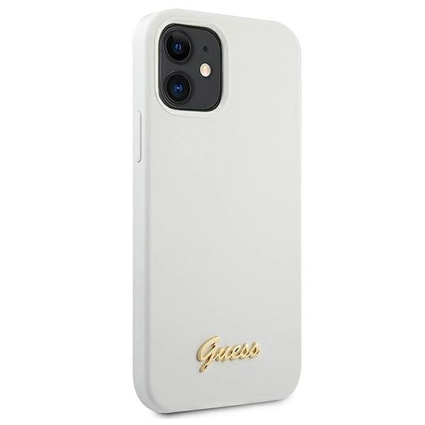 Guess, GUHCP12SLSLMGWH iPhone 12 mini 5,4" weiß/weißes Hardcase Metall-Logo-Schriftzug