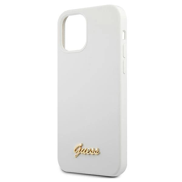 Guess, GUHCP12SLSLMGWH iPhone 12 mini 5,4" weiß/weißes Hardcase Metall-Logo-Schriftzug