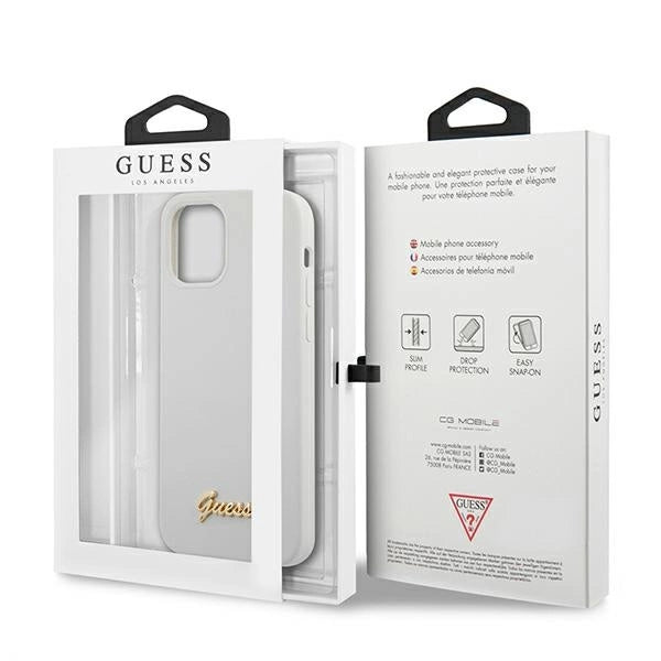 Guess, GUHCP12SLSLMGWH iPhone 12 mini 5,4" weiß/weißes Hardcase Metall-Logo-Schriftzug