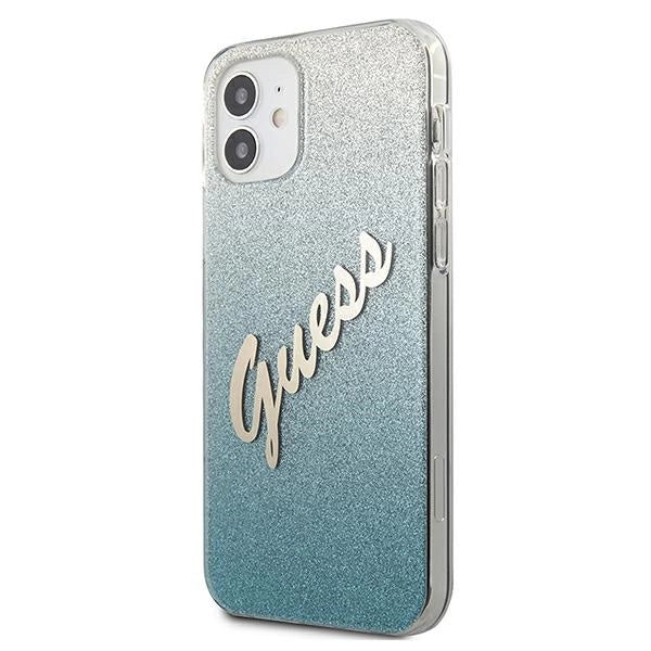 Guess GUHCP12SPCUGLSBL iPhone 12 mini 5,4" blau/blaue Hardcase Glitter Gradient Script