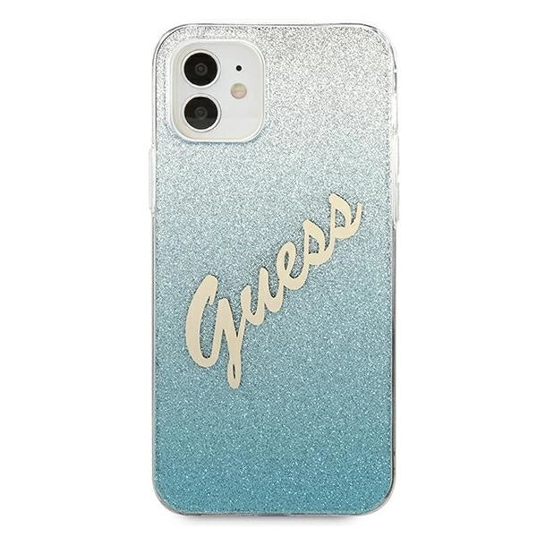 Guess GUHCP12SPCUGLSBL iPhone 12 mini 5,4" blau/blaue Hardcase Glitter Gradient Script